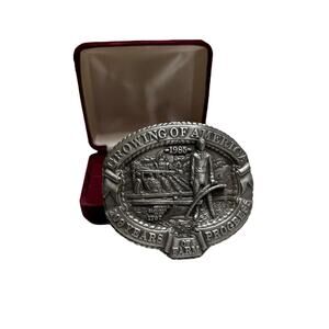 Vtg 1985 Nasco Newbold's Cast Iron Plow Growing Of America Belt Buckle #379